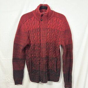 Express Men's Red Black Ombre Cable Knit Full Zip Mock Neck Sweater Large